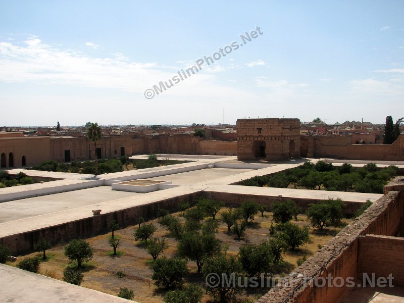 Overview picture from above, shows the Badi palace. The audience pavillion is visible at the far right of the picture.