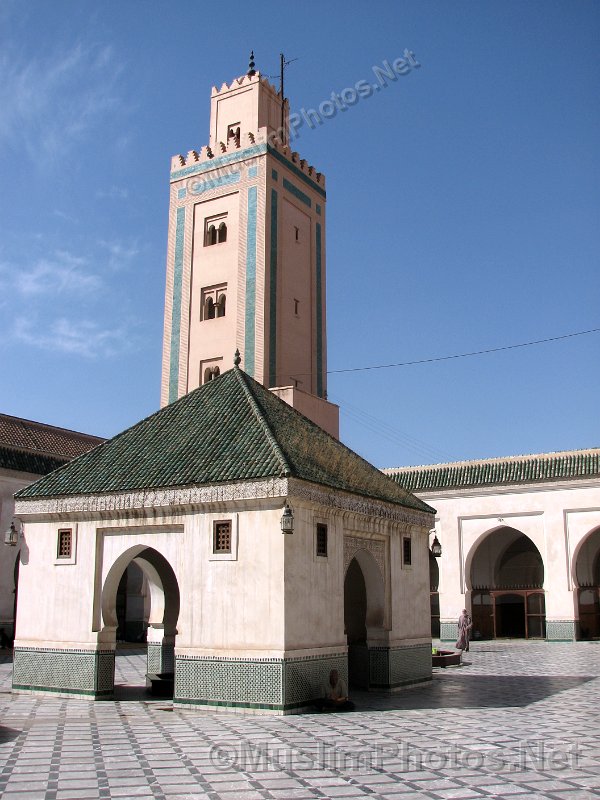 The courtyard and minaret of the Ben Youssef Mosque